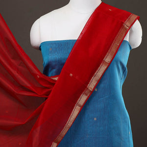Blue - 3pc Handloom Nakshi Zari Chanderi Silk Dress Material 06