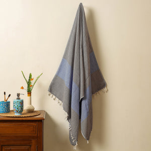 Black - Handloom Cotton Towel with Tassels from Bijnor by Nizam