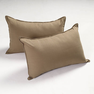 Brown - Set of 2 - Fine Cotton Handloom Pillow Covers (26 x 17 in)