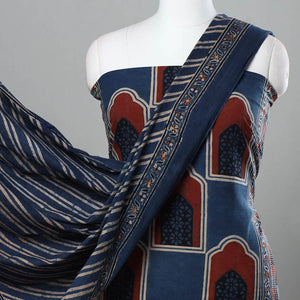 Blue - 3pc Ajrakh Hand Block Printed Cotton Suit Material Set
