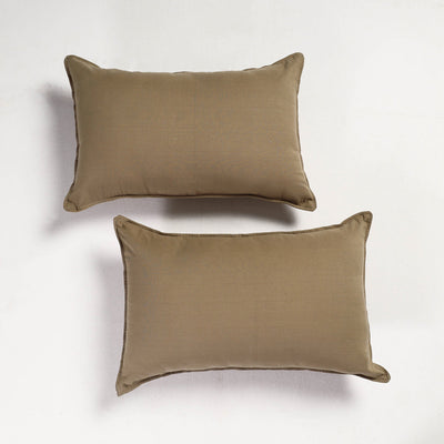 Brown - Set of 2 - Fine Cotton Handloom Pillow Covers (26 x 17 in)