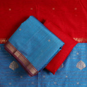 Blue - 3pc Handloom Nakshi Zari Chanderi Silk Dress Material 06