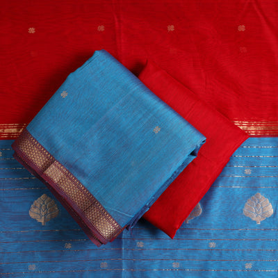 Blue - 3pc Handloom Nakshi Zari Chanderi Silk Dress Material 06