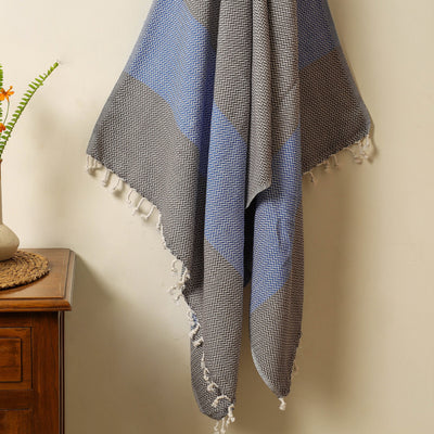 Black - Handloom Cotton Towel with Tassels from Bijnor by Nizam