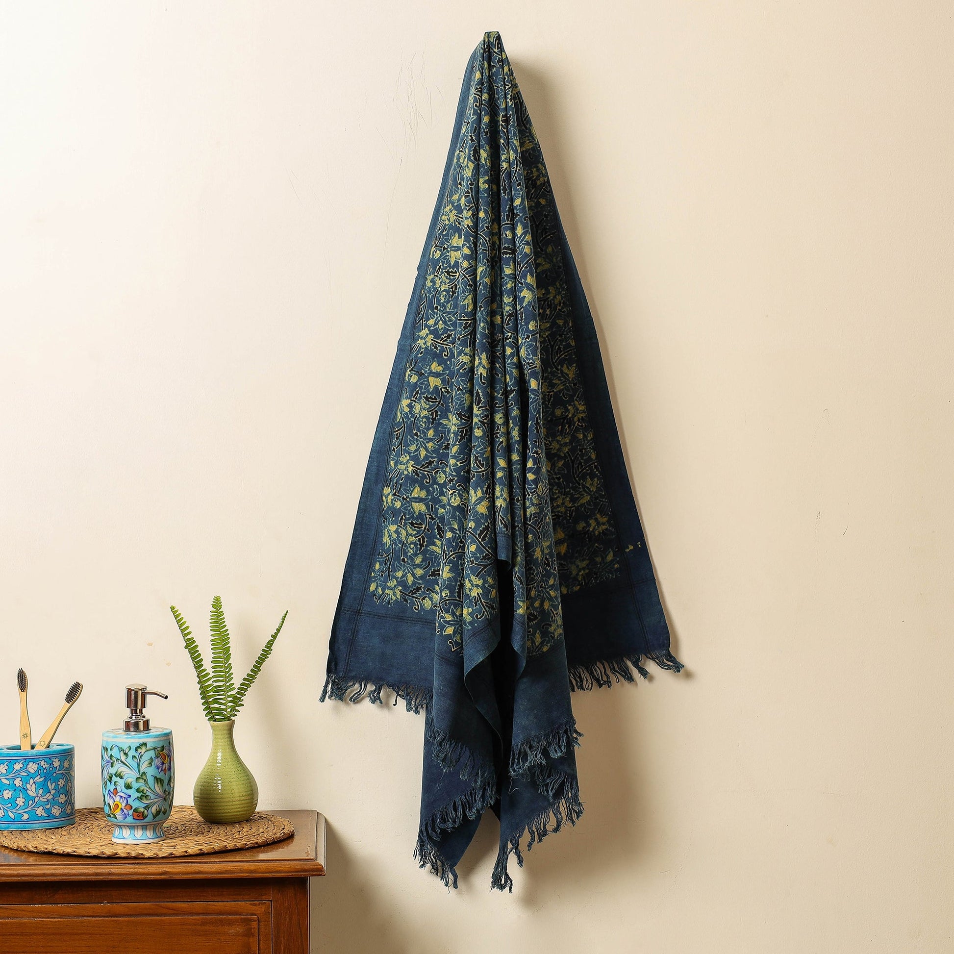 Blue - Block Print Cotton Ajrakh Handloom Towel
