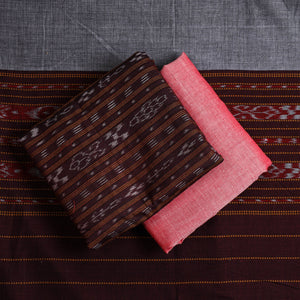 Brown - 3pc Handloom Cotton Sambalpuri Ikat Dress Material 04
