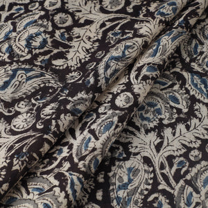 Black - Pedana Kalamkari Block Printed Mul Cotton Fabric 03