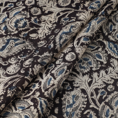 Black - Pedana Kalamkari Block Printed Mul Cotton Fabric 03
