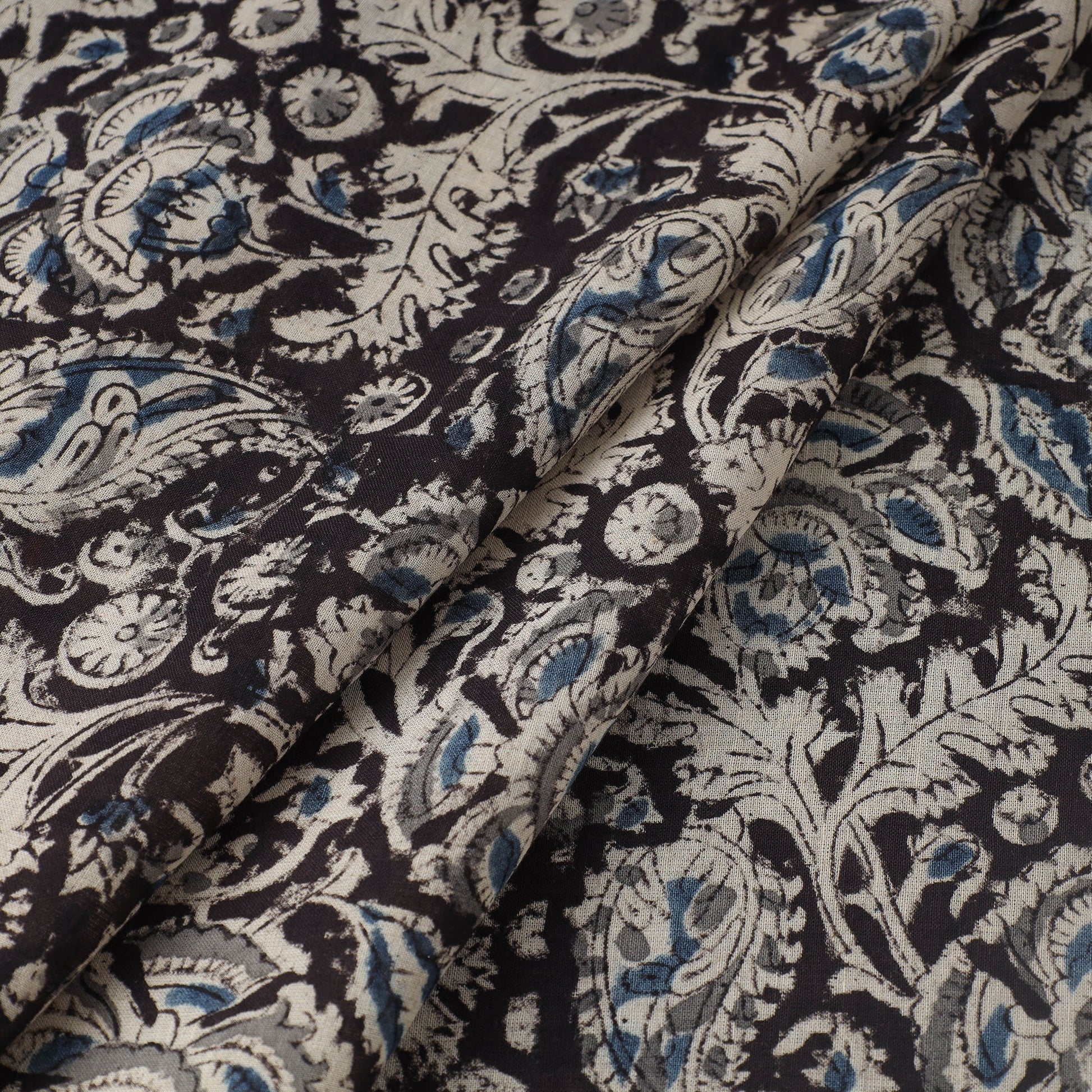 Black - Pedana Kalamkari Block Printed Mul Cotton Fabric 03