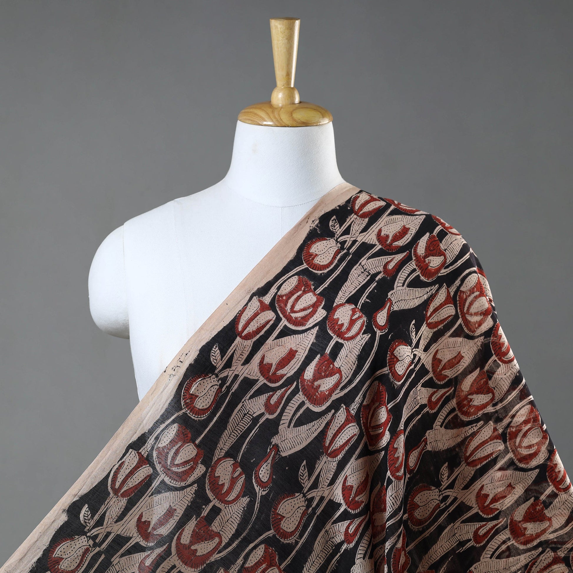 Black - Ajrakh Dabu Bagru Block Print Chanderi Silk Fabric 15