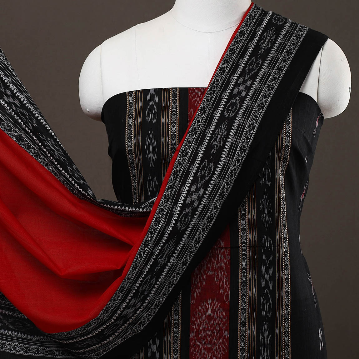 Black - 2pc Handloom Cotton Sambalpuri Ikat Dress Material 05