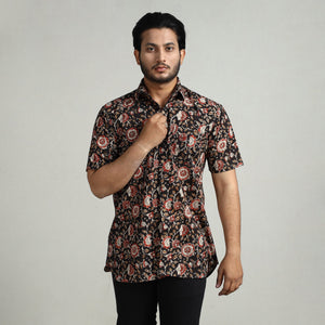 Black - Bagru Block Printed Cotton Men Half Sleeve Shirt