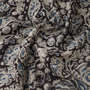 Black - Pedana Kalamkari Block Printed Mul Cotton Fabric 03