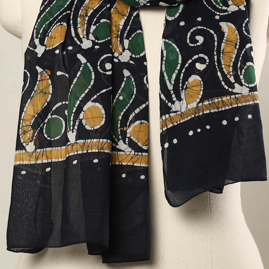Black - Hand Batik Printed Mul Cotton Stole 85