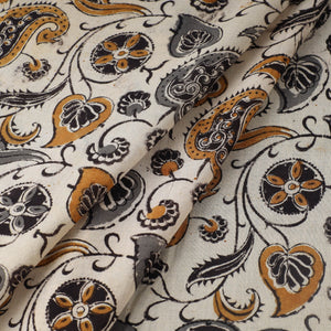 Beige - Block Printed Mul Cotton Pedana Kalamkari Fabric 04
