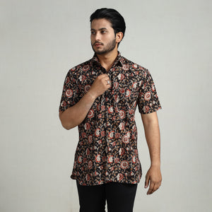 Black - Bagru Block Printed Cotton Men Half Sleeve Shirt