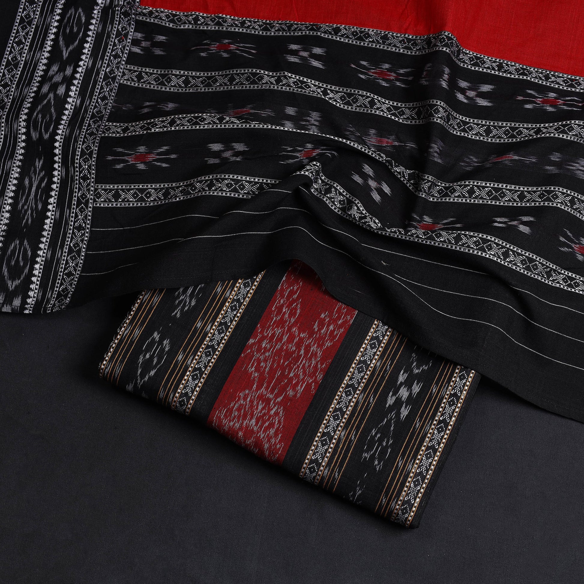 Black - 2pc Handloom Cotton Sambalpuri Ikat Dress Material 05