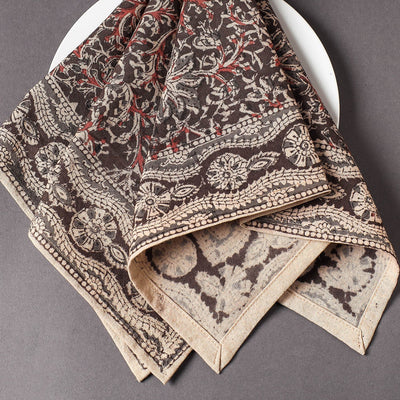 Brown - Pedana Kalamkari Block Printed Cotton Napkin (18 x 18 in)
