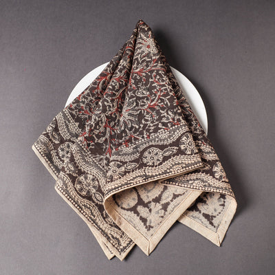 Brown - Pedana Kalamkari Block Printed Cotton Napkin (18 x 18 in)