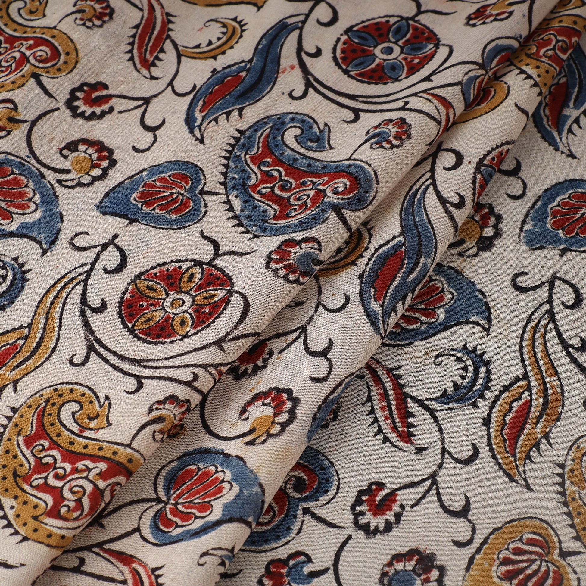 Beige - Pedana Kalamkari Block Printed Mul Cotton Fabric 05