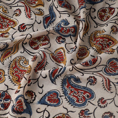 Beige - Pedana Kalamkari Block Printed Mul Cotton Fabric 05