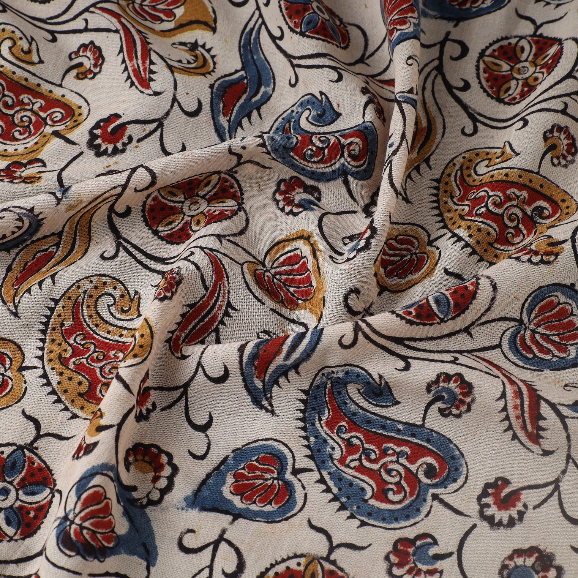 Beige - Pedana Kalamkari Block Printed Mul Cotton Fabric 05