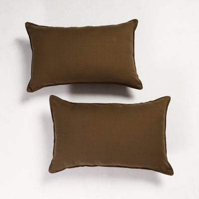 Brown - Set of 2 - Fine Cotton Handloom Pillow Covers (26 x 17 in)