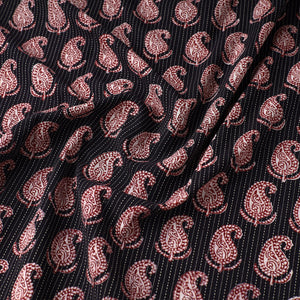 Black - Bagh Block Printed Kantha Style Cotton Fabric 02