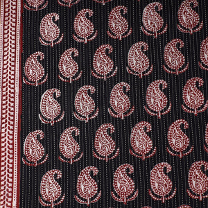Black - Bagh Block Printed Kantha Style Cotton Fabric 02