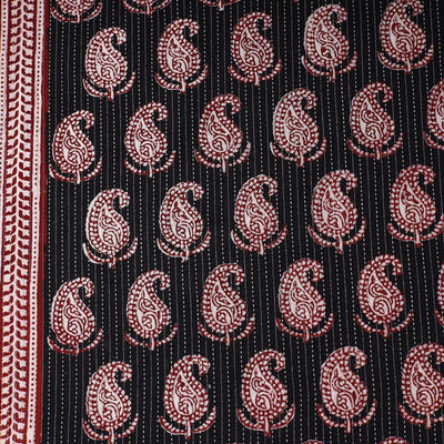 Black - Bagh Block Printed Kantha Style Cotton Fabric 02