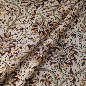 Beige - Pedana Kalamkari Hand Block Printed Mul Cotton Fabric 09
