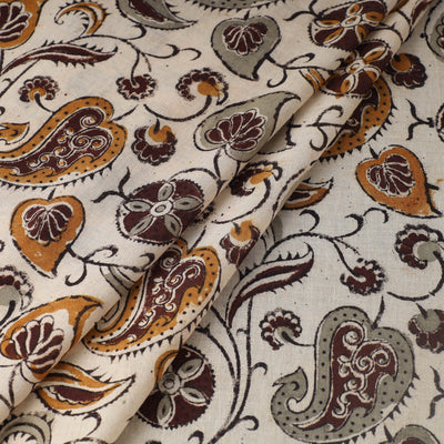Beige - Pedana Kalamkari Hand Block Printed Mul Cotton Fabric 10