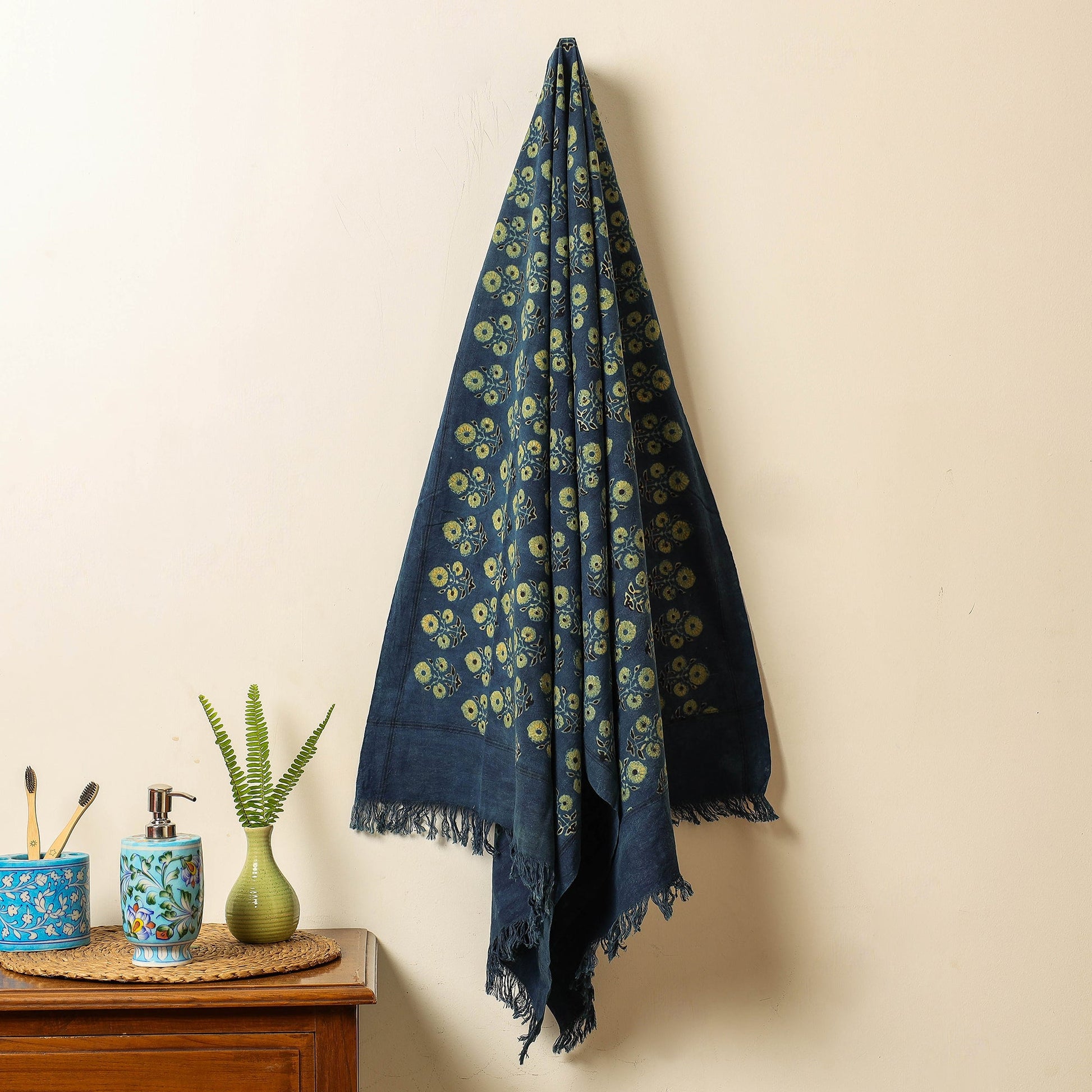 Blue - Block Print Cotton Ajrakh Handloom Towel