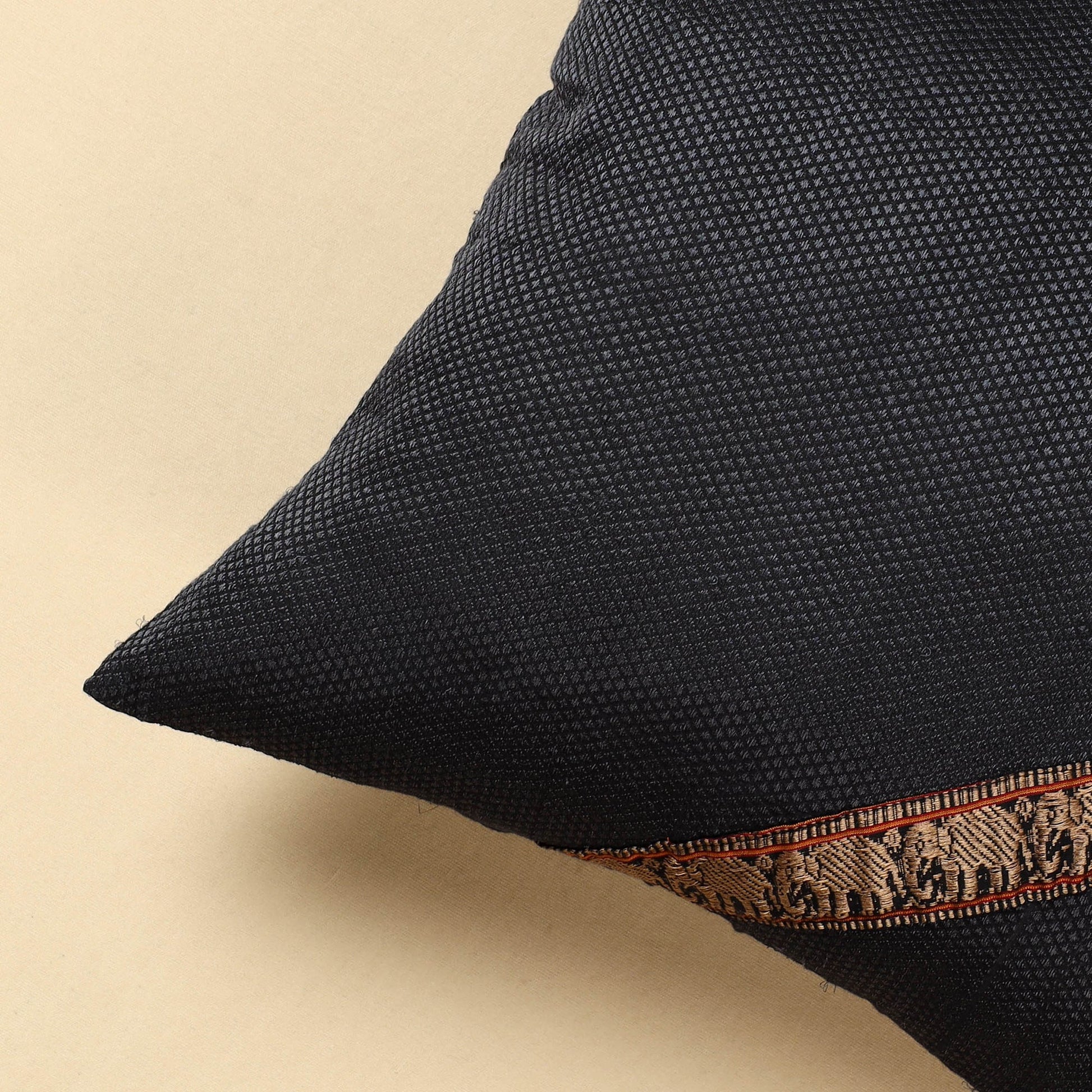 Black - Khun Weave Cotton Cushion Cover (16 x 16 in)