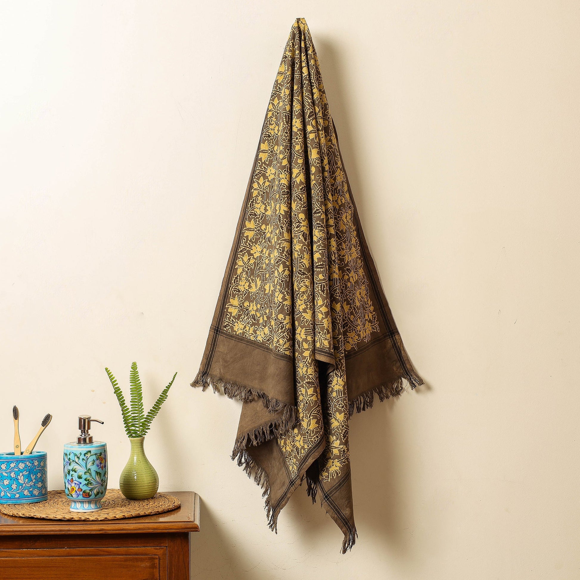 Brown - Block Print Cotton Ajrakh Handloom Towel
