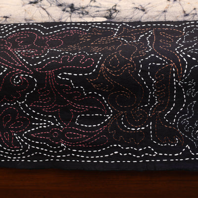 Black - Hand Batik Printed Cotton Kantha Work Bedsheet 01