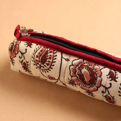 Beige - Handcrafted Quilted Cotton Pencil Pouch 01