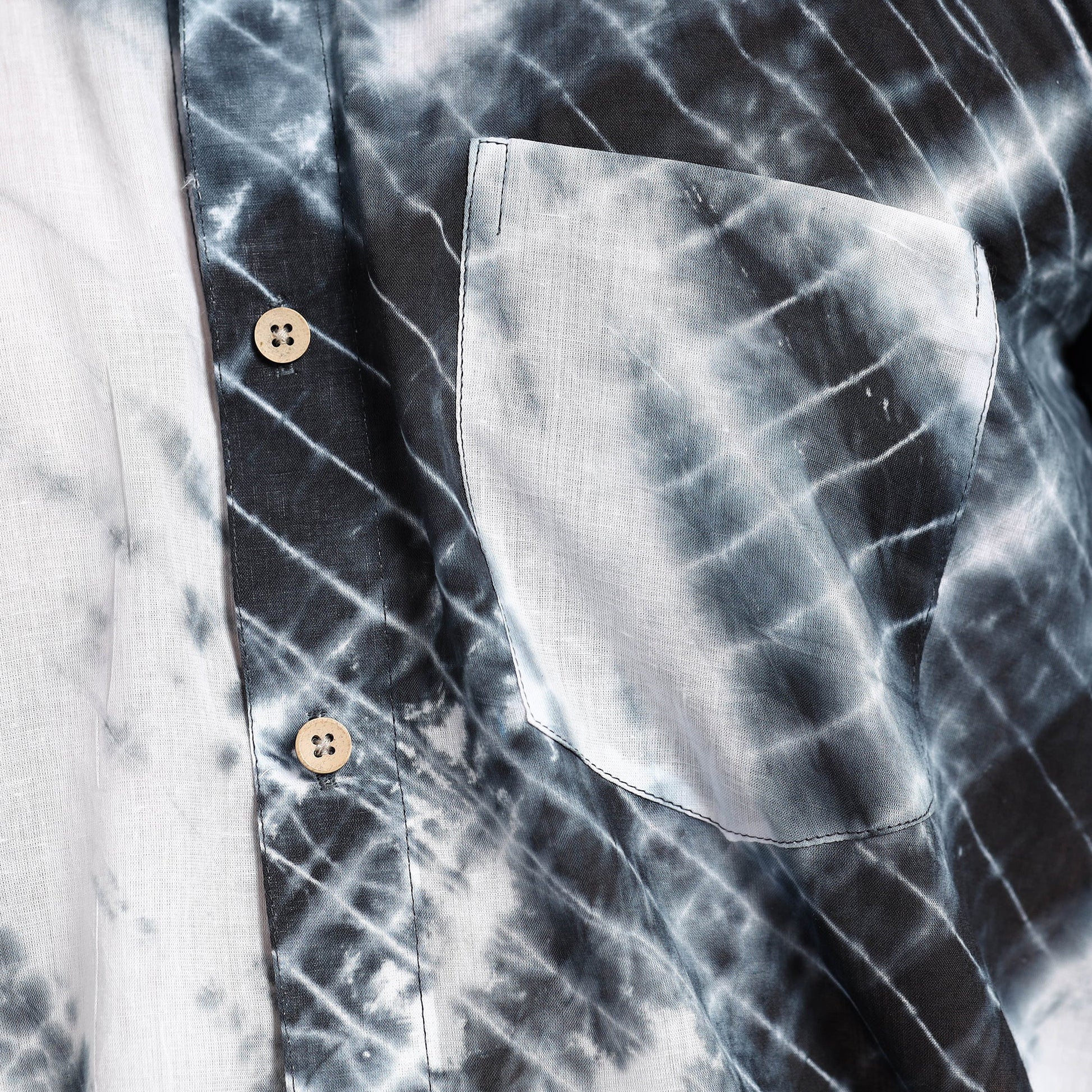 Black - Shibori Tie-Dye Cotton Men Full Sleeve Shirt