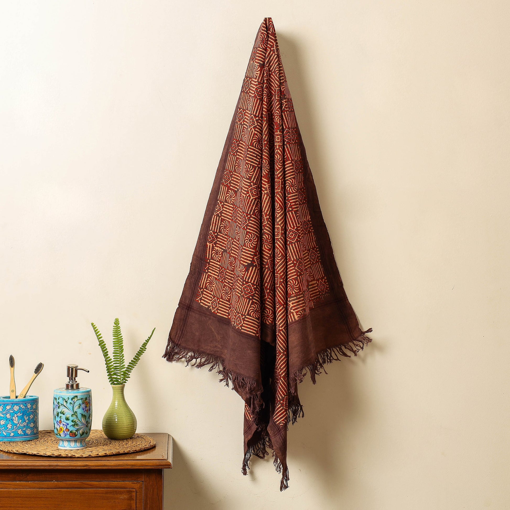 Brown - Block Print Cotton Ajrakh Handloom Towel
