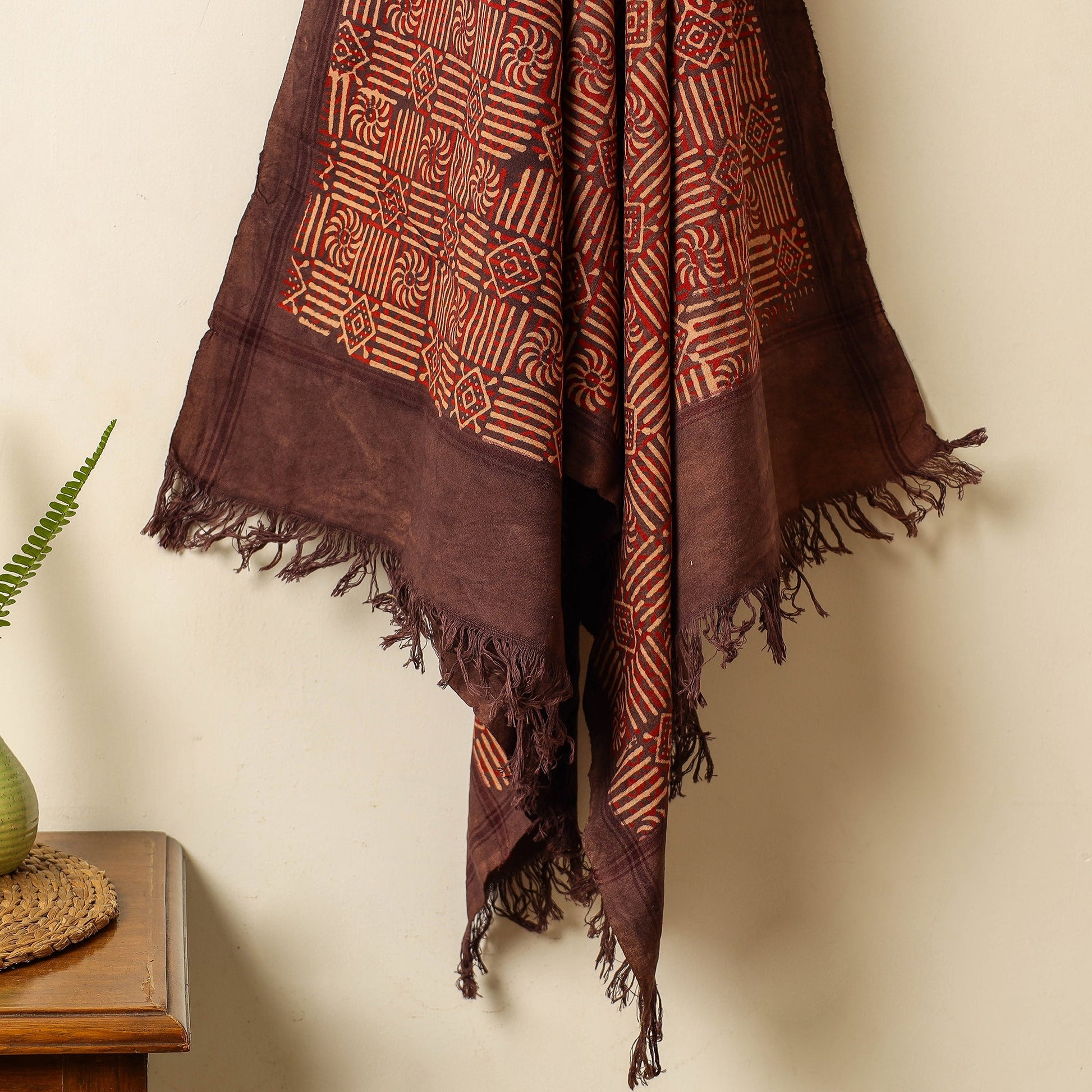 Brown - Block Print Cotton Ajrakh Handloom Towel