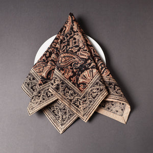 Black - Pedana Kalamkari Block Printed Cotton Napkin (18 x 18 in)