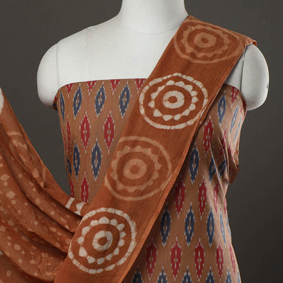 Brown - 2pc Pochampally Central Asian Ikat Cotton Handloom Kurta with Bagru Dupatta 15