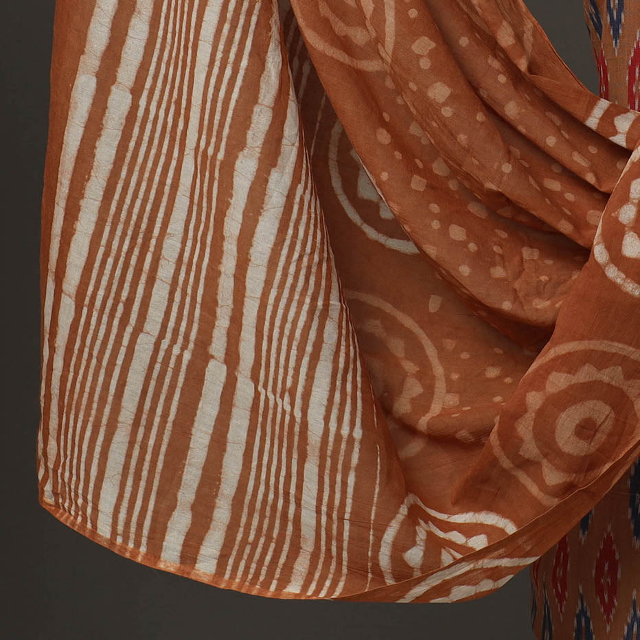 Brown - 2pc Pochampally Central Asian Ikat Cotton Handloom Kurta with Bagru Dupatta 15