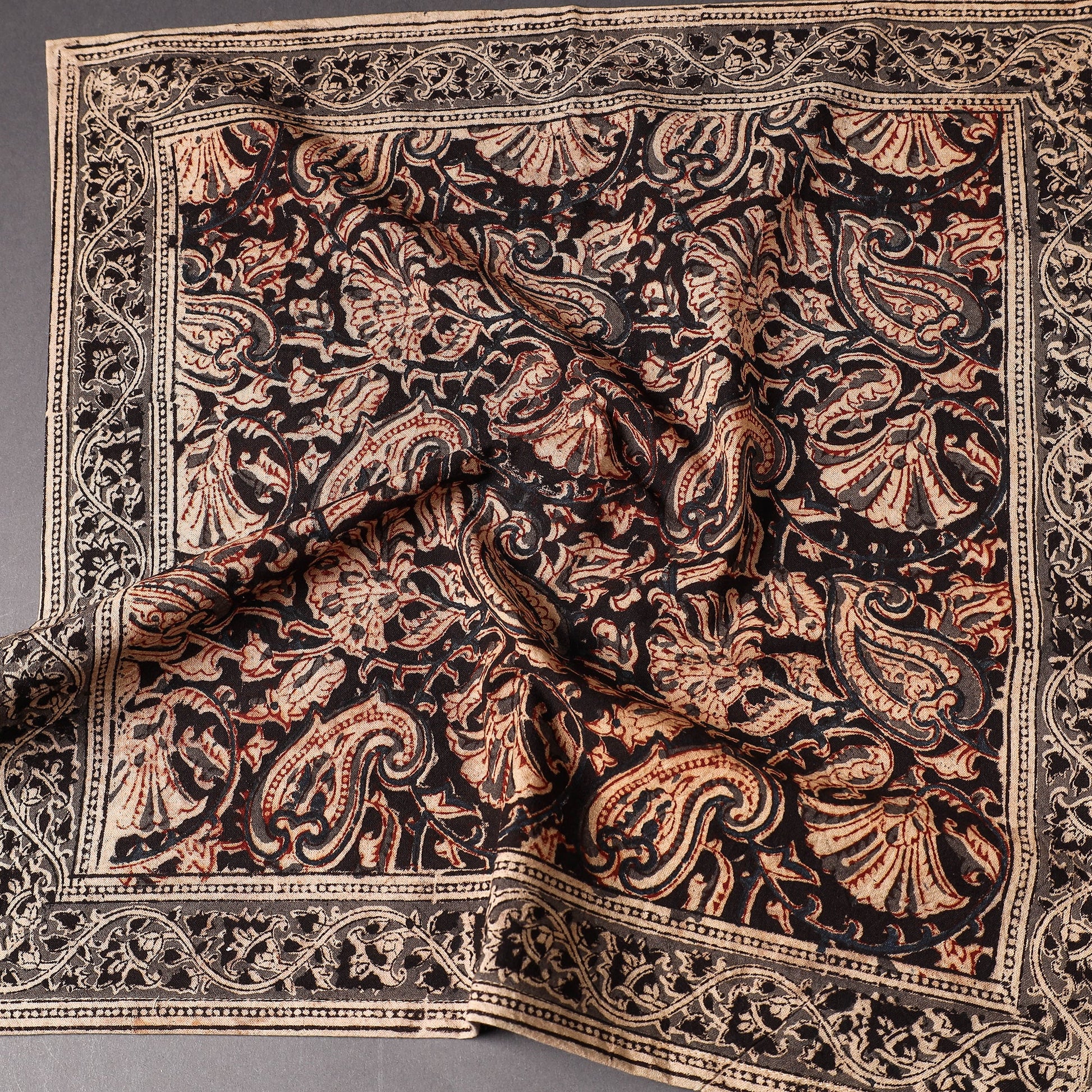 Black - Pedana Kalamkari Block Printed Cotton Napkin (18 x 18 in)