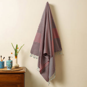 Brown - Handloom Cotton Towel with Tassels from Bijnor by Nizam