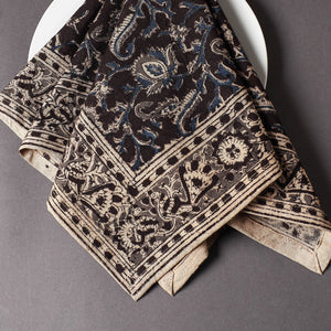 Black - Pedana Kalamkari Block Printed Cotton Napkin (18 x 18 in)