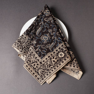 Black - Pedana Kalamkari Block Printed Cotton Napkin (18 x 18 in)