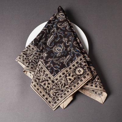 Black - Pedana Kalamkari Block Printed Cotton Napkin (18 x 18 in)