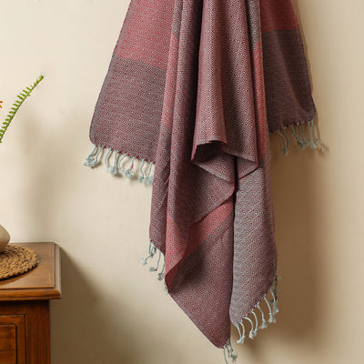 Brown - Handloom Cotton Towel with Tassels from Bijnor by Nizam