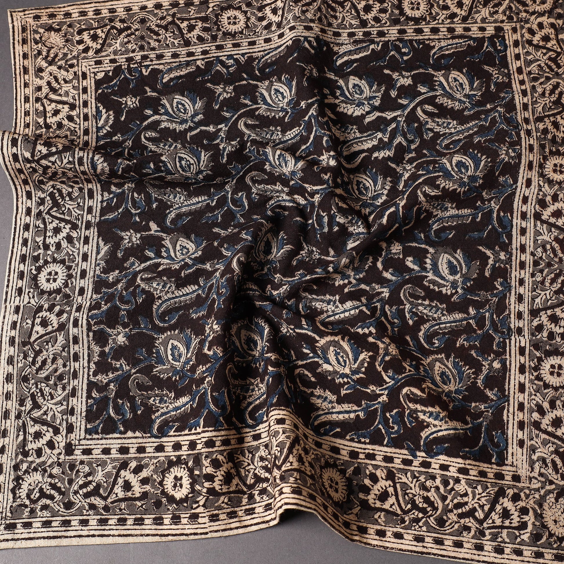 Black - Pedana Kalamkari Block Printed Cotton Napkin (18 x 18 in)